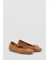 Mango Bow Suede Ballerina Medium Brown
