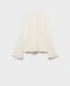 Mango Textured Bow Bell Sleeve Top In White