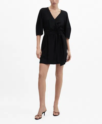 Mango Women's Bow Wrap Dress In Black