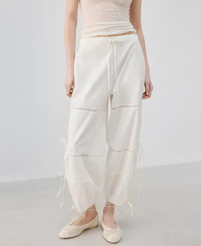 Mango Women's Bows Baggy Cotton Pants In White