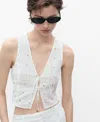 Mango Embroidered Cotton Waistcoat With Bows White