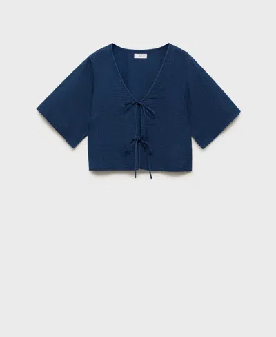 Mango Women's Bows Detail Flowy Denim Top In Blue