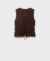 Mango Cotton Tie Front Sleeveless Top In Brown