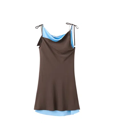 Mango Women's Bows Overlay Mini Cowl Neck Dress In Brown