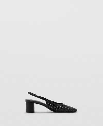 Mango Faux Leather Braided Block Heel Slingback Shoes In Black