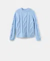 Mango Cable Crewneck Sweater In Blue