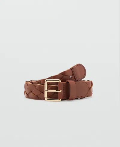 Mango Women's Braided Leather Belt In Brown