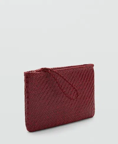 Mango Women's Braided Leather Clutch In Burgundy
