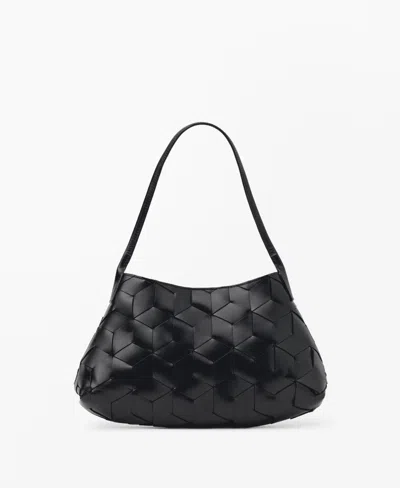 Mango Women's Braided Leather Shoulder Bag In Black