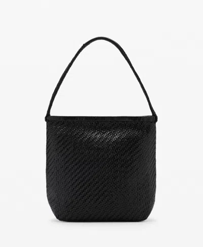 Mango Women's Braided Leather Shoulder Bag In Black
