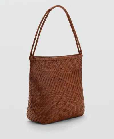 Mango Women's Braided Leather Shoulder Bag In Brown
