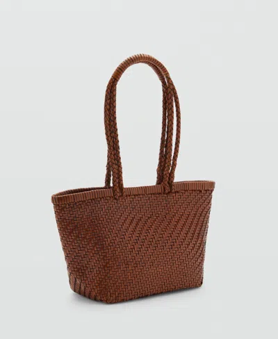 Mango Women's Braided Leather Shoulder Bag In Brown