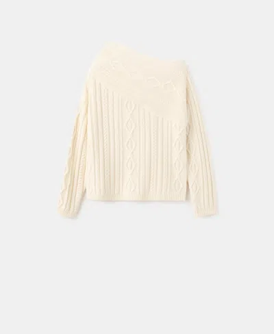 Mango Braided Wool-blend Sweater Ecru In Neutral