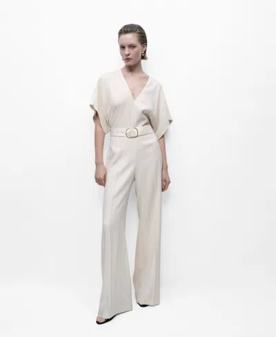 Mango Women's Buckle Belt Long Jumpsuit In Ecru