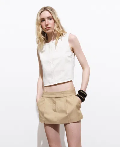 Mango Buckle Denim Crop Top In White