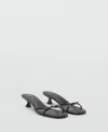 Mango Buckle Detail Kitten Heel Slide Sandal In Black