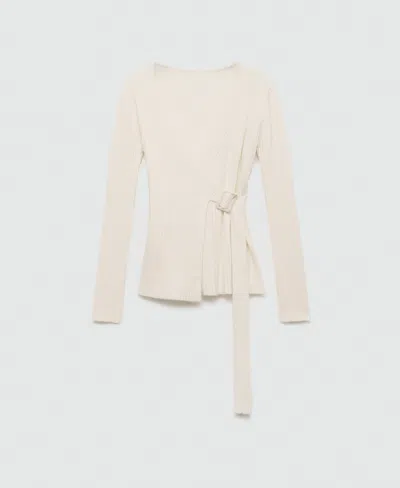 Mango Women's Buckle Detail Ribbed Cardigan In Ecru