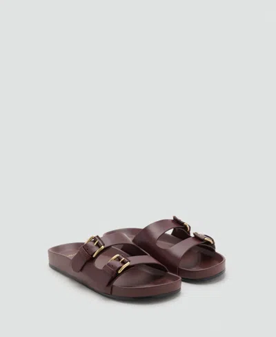 Mango Women's Buckle Flat Sandals In Burgundy