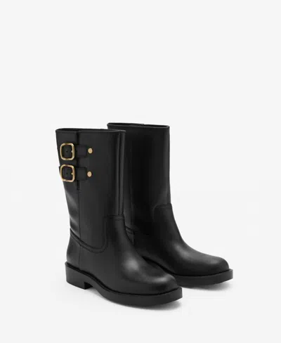 MANGO WOMEN'S BUCKLE LEATHER ANKLE BOOTS