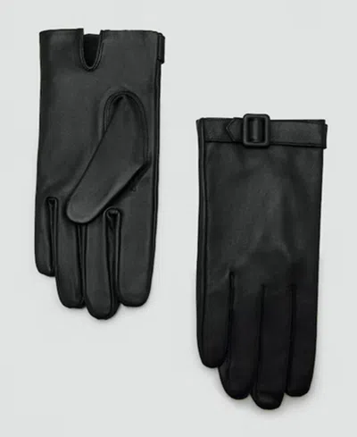 Mango Women's Buckle Leather Gloves In Black