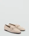 Mango Buckle Leather Moccasins Beige In Beige