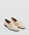 Mango Buckle Leather Moccasins Ecru In Ecru