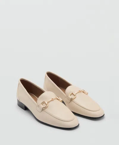 Mango Buckle Leather Moccasins Ecru In Écru