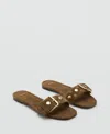 Mango Studded Buckle Strap Slide Sandal In Brown