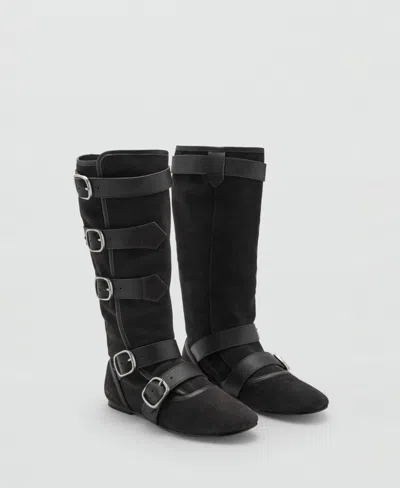 Mango Women's Buckle Suede Boots In Black