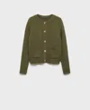 Mango Knitted Jacket Khaki In Khaki