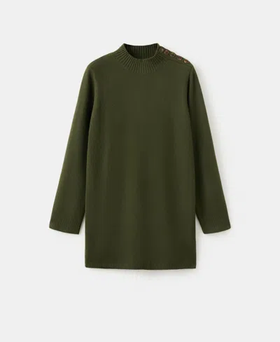 Mango Button Detail Long Sleeve Sweater Dress In Green