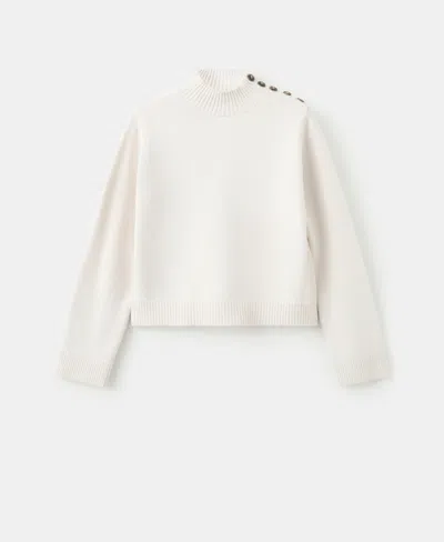 Mango Perkins-neck Sweater With Button Ecru In White