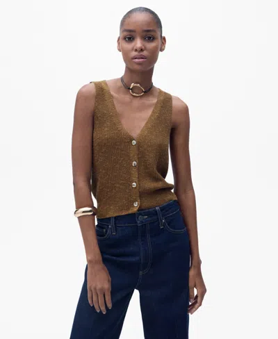 Mango Women's Buttoned Chunky Knit Sweater Vest In Brown