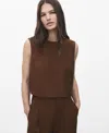 Mango Back Button Crop Top In Brown