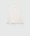 Mango Regular Ramie Shirt Pocket White In Ecru
