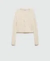 Mango Cable Stitch V-neck Cardigan In Ecru