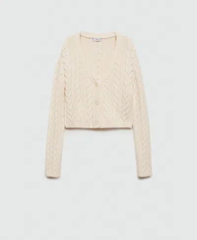 Mango Cable Stitch V-neck Cardigan In Ecru