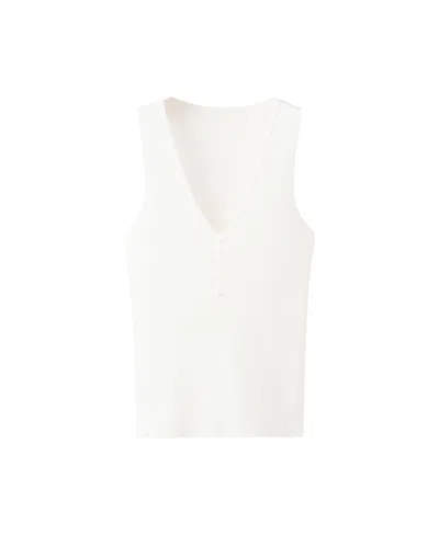 Mango Women's Buttoned Ribbed Top In White