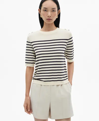 Mango Women's Buttoned Striped T-shirt In Natural