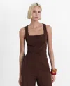Mango Buttons Cotton Top Chocolate In Brown