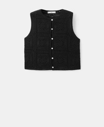 Mango Crochet Top With Buttons Black