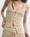 Mango Crocheted Button Front Vest In Neutral