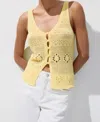 Mango Crocheted Button Front Vest In Yellow