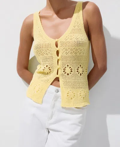 Mango Crocheted Button Front Vest In Yellow
