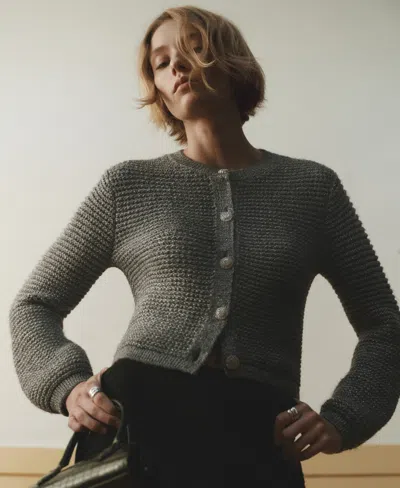Mango Women's Buttons Detail Lurex Knit Sweater In Silver