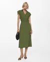 Mango Button Midi Dress In Forest Green