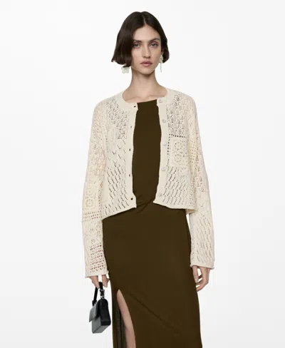 Mango Women's Buttons Detail Openwork Cardigan In Natural White