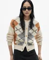 Mango Rombin Argyle Cardigan In Ecru
