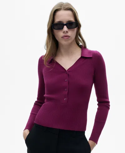 Mango Women's Buttons Detail Ribbed Sweater In Wine