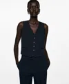 Mango Stretch Satin Contrast Suit Vest In Dark Navy